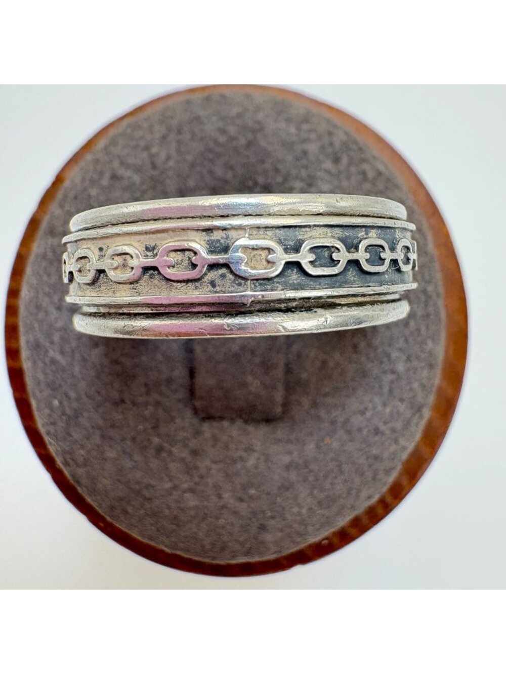 Chain Design Sterling Silver 925 Textured Band Ring Size 10